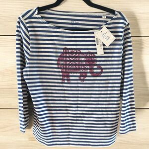NWT J. Crew SZ Blockprints Blue & White 3/4 Sleeve elephant print tee sz M